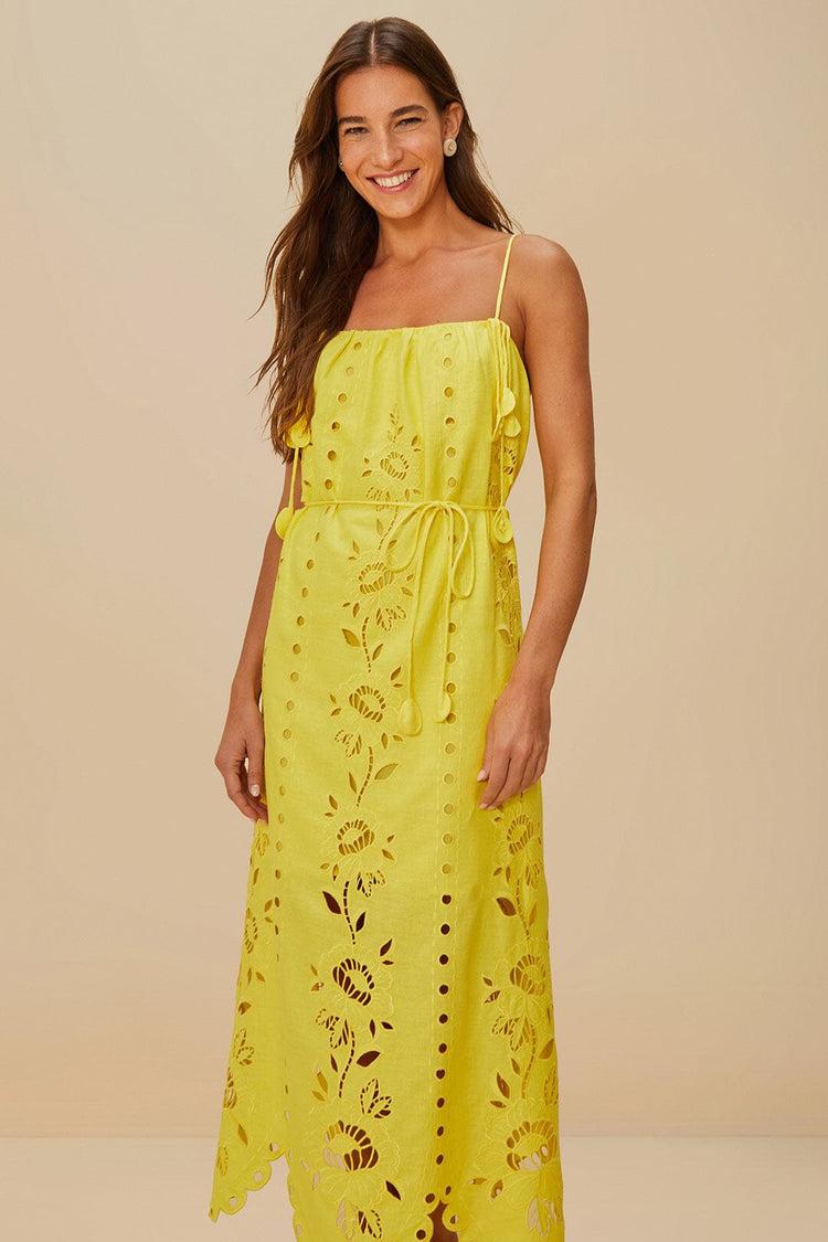 farm rio yellow richelieu sleeveless lenzing™ ecovero™ euroflax™ maxi dress YELLOW