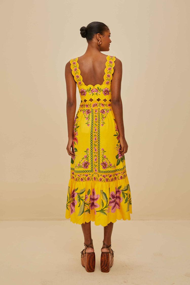 Farm Rio Yellow Summer Fruit Scarf Lenzing™ Ecovero™ Euroflax™ Midi Dress SUMMER FRUIT SCARF YELLOW