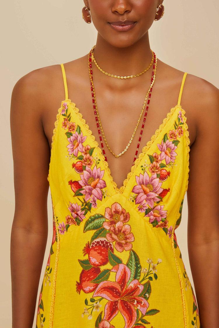 Farm Rio Yellow Summer Fruit Scarf Lenzing™ Ecovero™ Euroflax™ Maxi Dress SUMMER FRUIT SCARF YELLOW