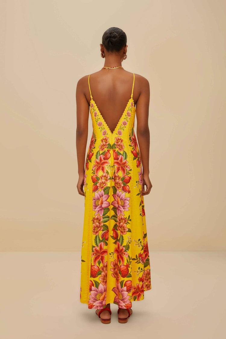 Farm Rio Yellow Summer Fruit Scarf Lenzing™ Ecovero™ Euroflax™ Maxi Dress SUMMER FRUIT SCARF YELLOW