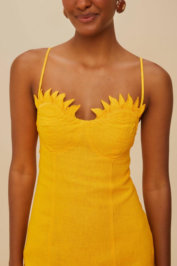 Farm Rio Yellow Sunrise Cup Euroflax™ Premium Linen Mini Dress YELLOW