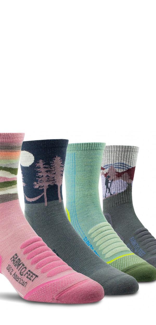 farm to feet Women's Trail Explorer Bundle: 4 Pairs Light Cushion 3/4 CREW
