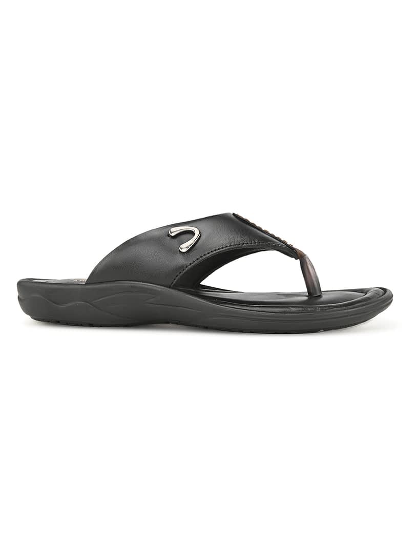 Fashion Victim Men Black Leather Comfort Sandals