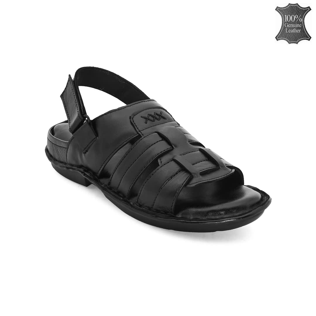 Fashion Victim Men Black Leather Comfort Sandals