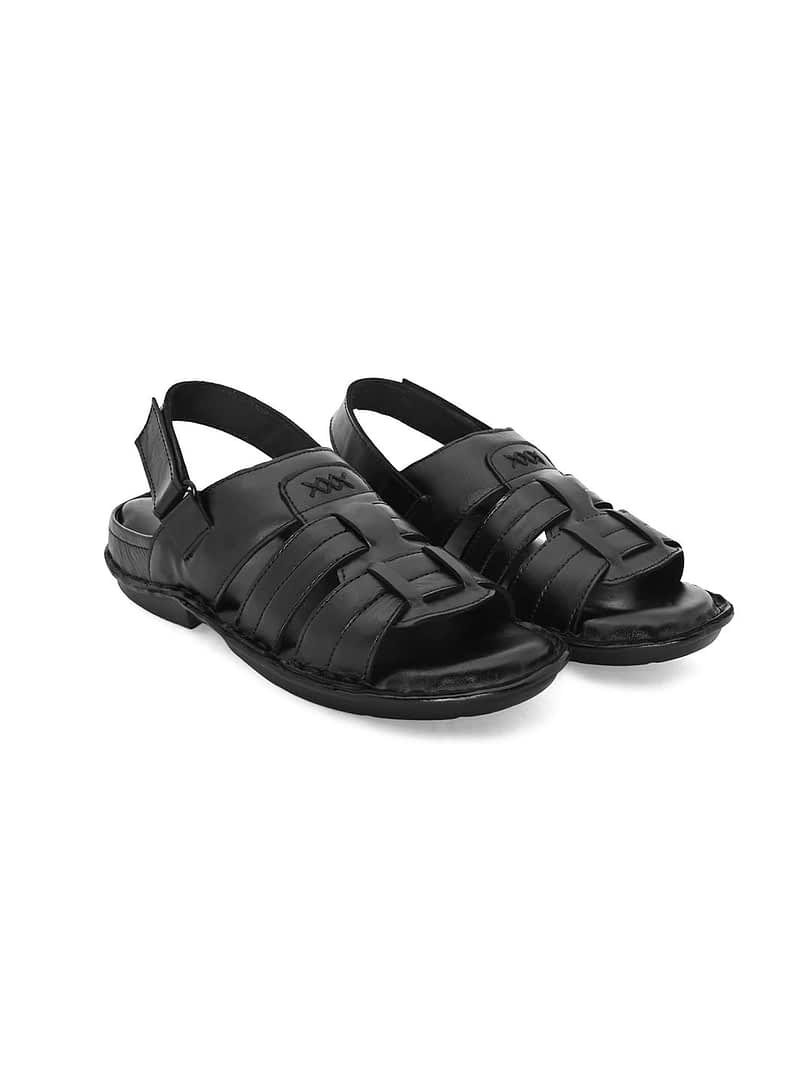Fashion Victim Men Black Leather Comfort Sandals