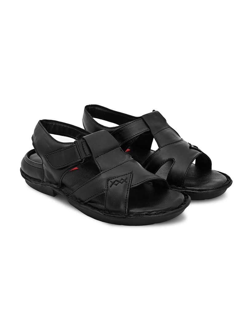 Fashion Victim Men Black Leather Comfort Sandals