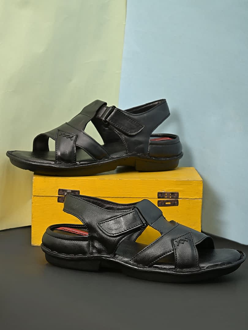 fashion victim Men black leather comfort sandals