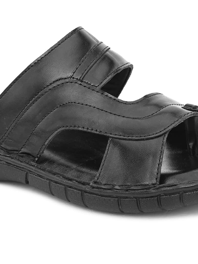 Fashion Victim Men Black Leather Comfort Sandals