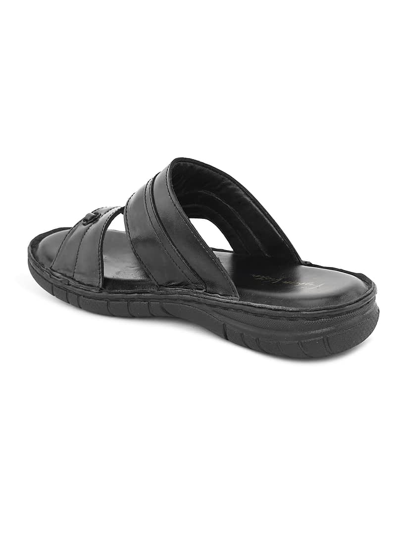 Fashion Victim Men Black Leather Comfort Sandals