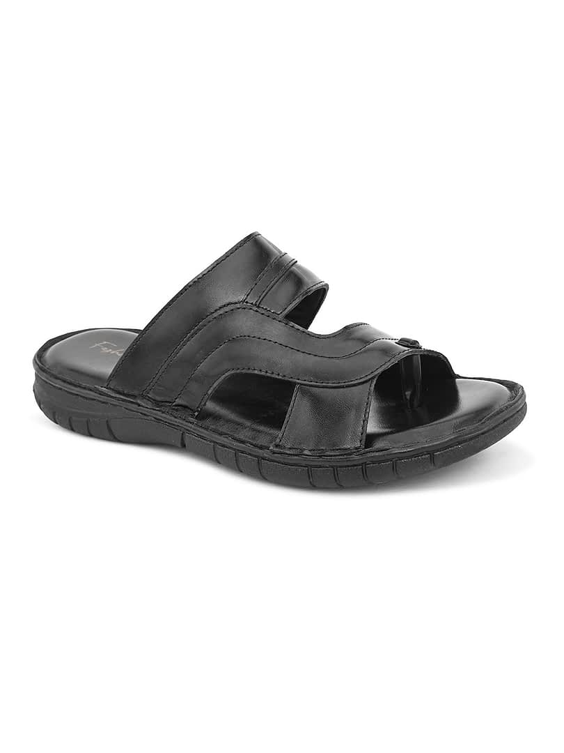 fashion victim Men Black Leather Comfort Sandals