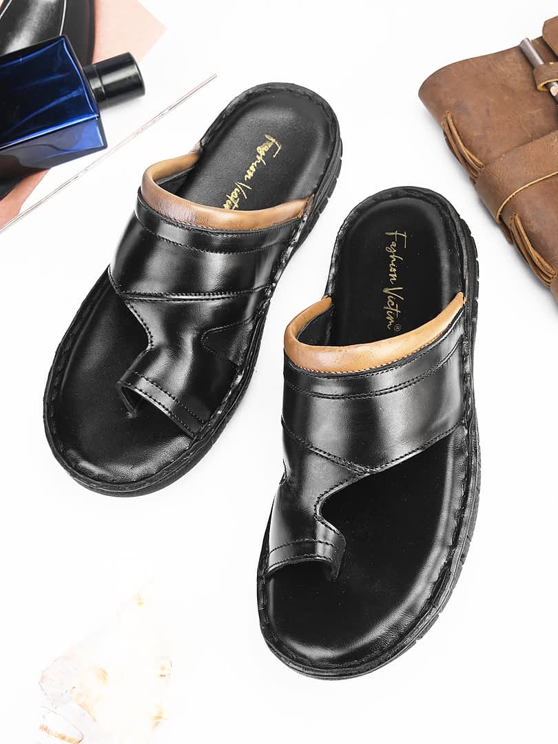 Fashion Victim Men Black Leather Comfort Sandals