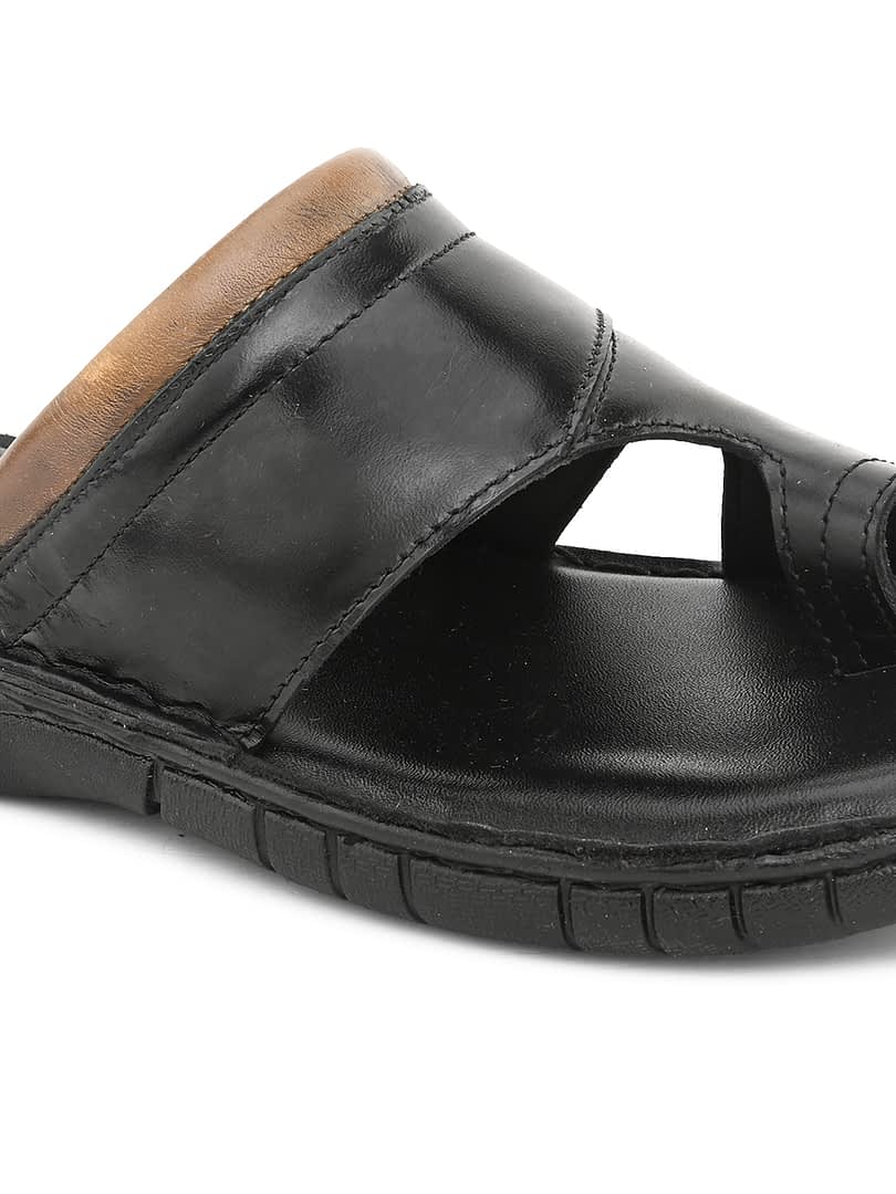 Fashion Victim Men Black Leather Comfort Sandals