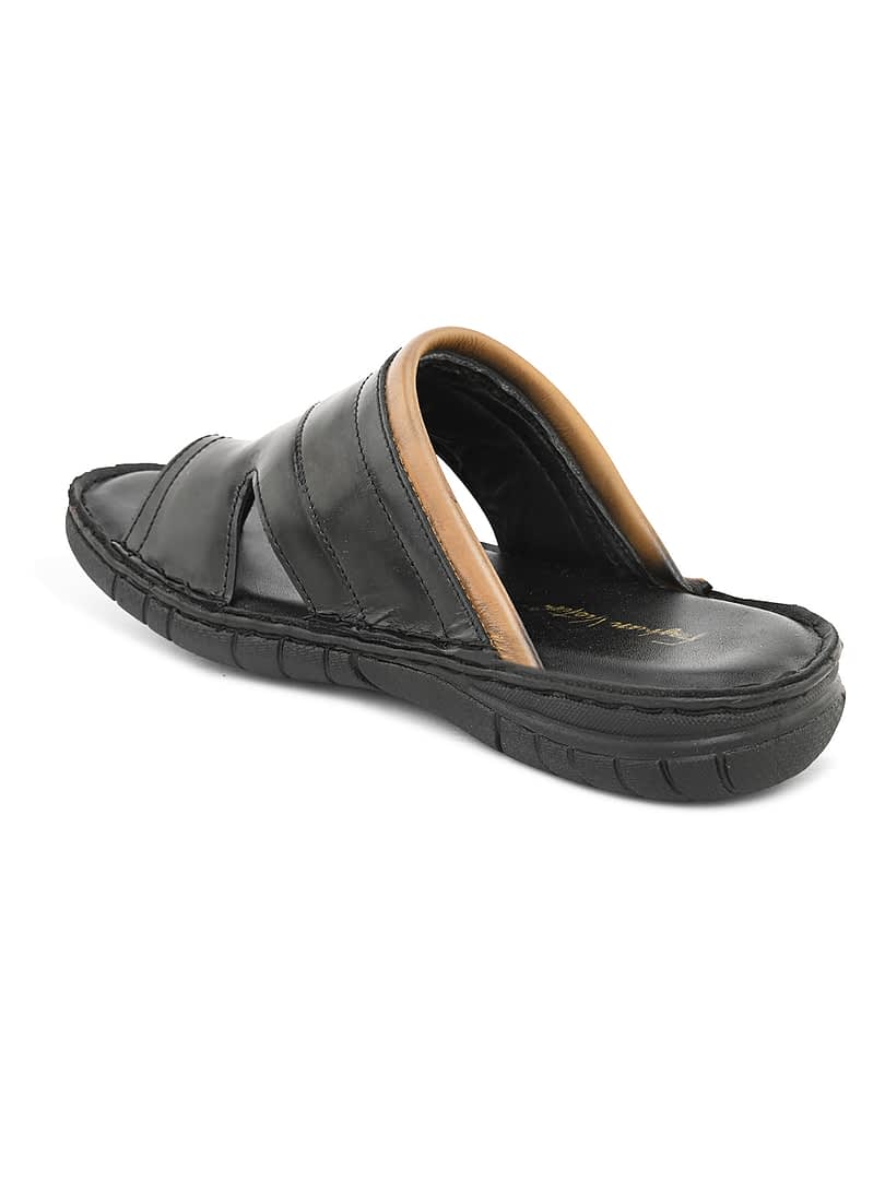 Fashion Victim Men Black Leather Comfort Sandals