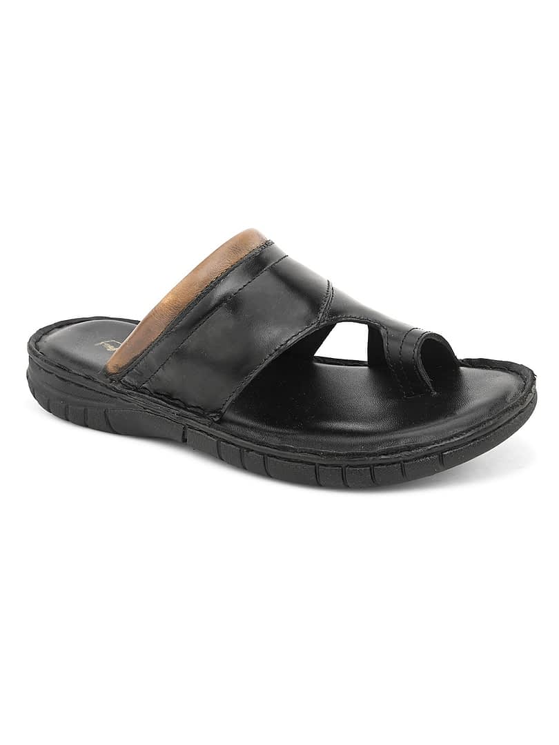 fashion victim Men Black Leather Comfort Sandals