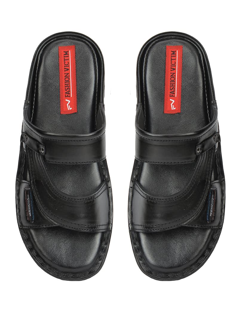 Fashion Victim Men Black Leather Sandals