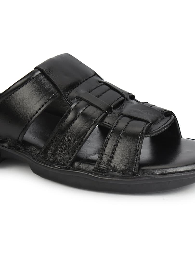 Fashion Victim Men Black Leather Sandals