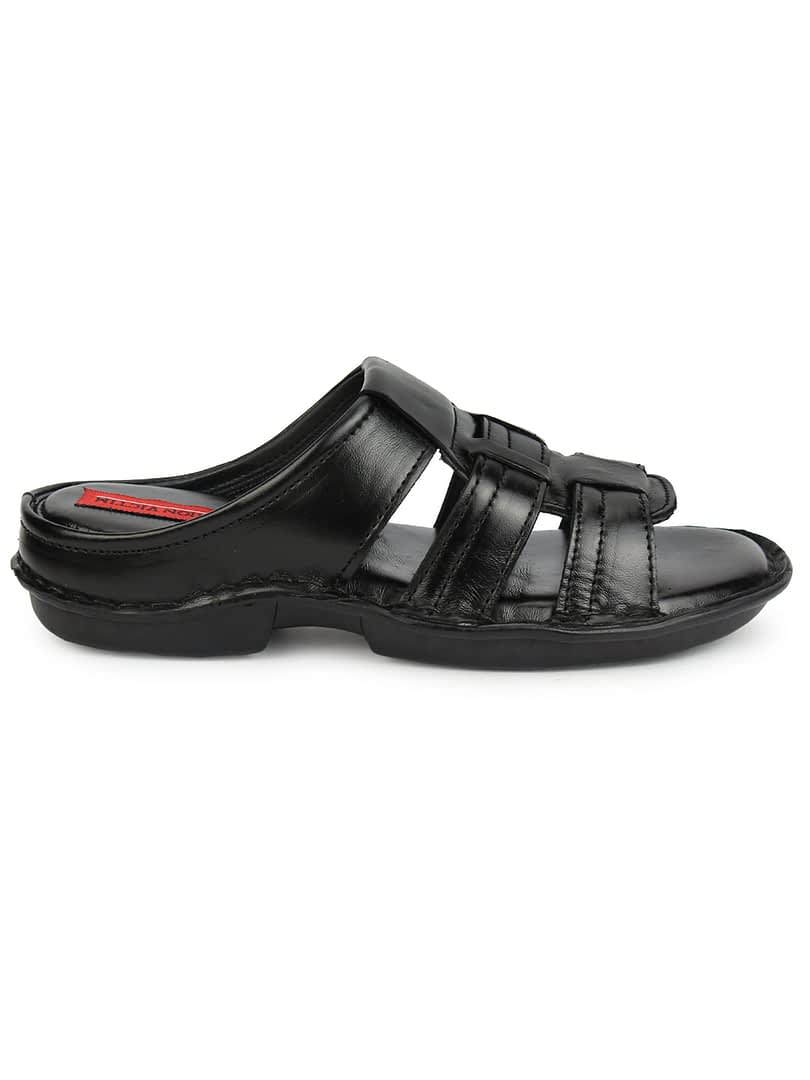 Fashion Victim Men Black Leather Sandals