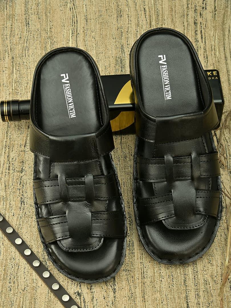 fashion victim Men Black Leather Sandals