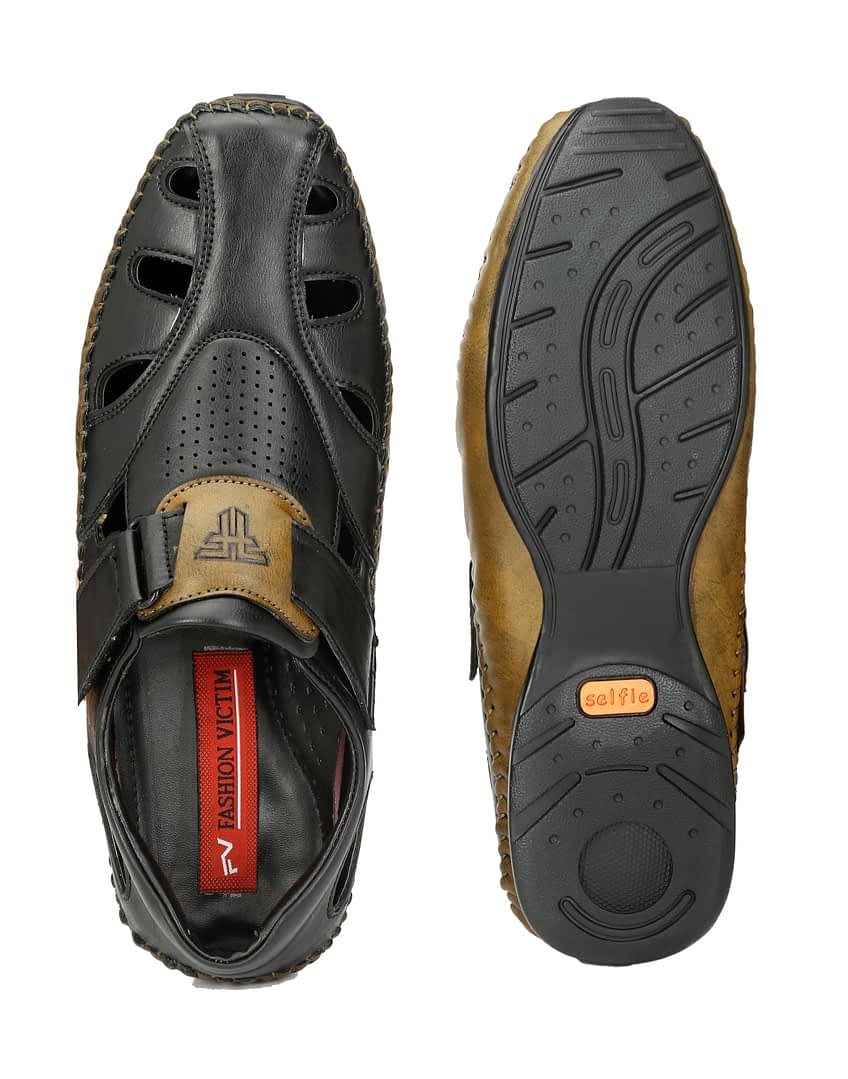 Fashion Victim Men Black Shoe-Style Sandals