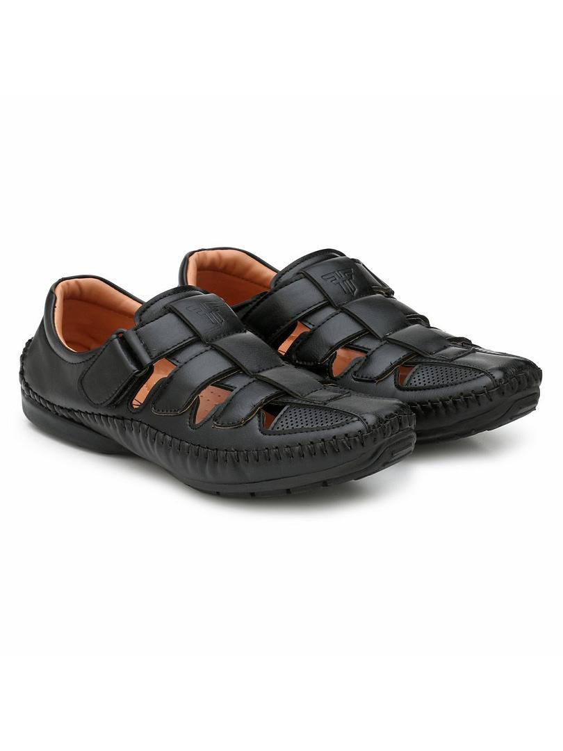 Fashion Victim Men Black Solid Fisherman Sandals