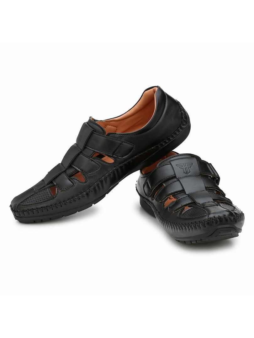 Fashion Victim Men Black Solid Fisherman Sandals