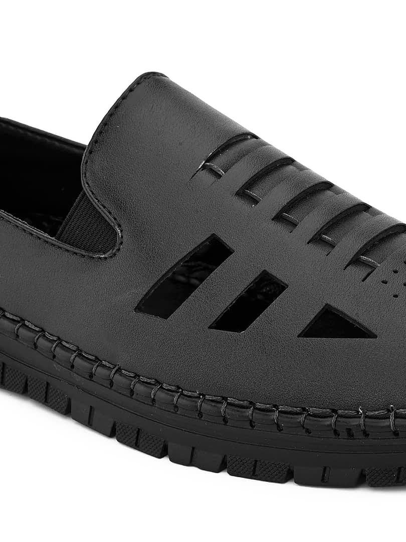 Fashion Victim Men Laser Cut Shoe-Style Sandals