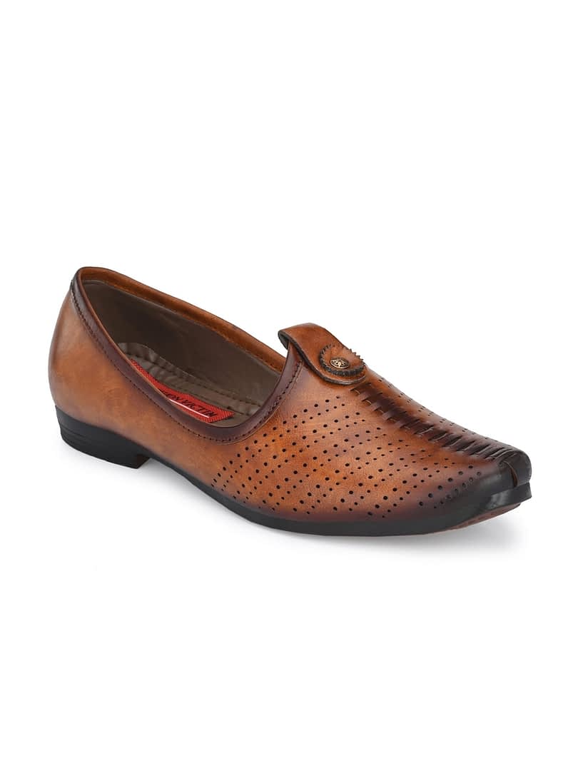 Fashion Victim Men Tan Brown Perforations Mojaris
