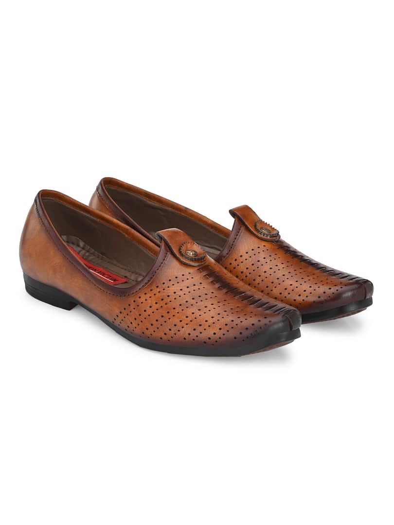 Fashion Victim Men Tan Brown Perforations Mojaris