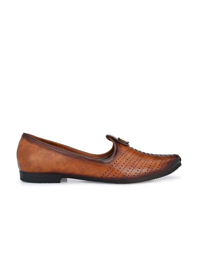 Fashion Victim Men Tan Brown Perforations Mojaris