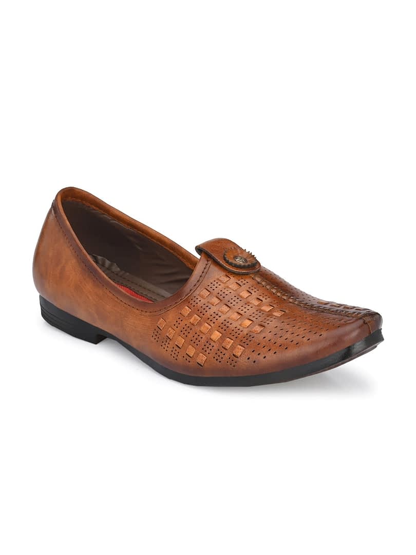 Fashion Victim Men Tan Brown Woven Design Mojaris
