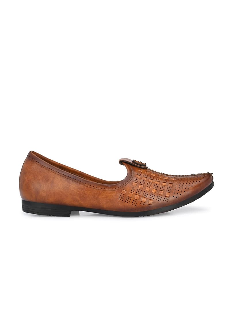 Fashion Victim Men Tan Brown Woven Design Mojaris
