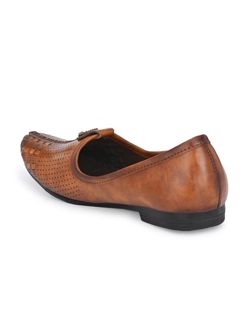 Fashion Victim Men Tan Brown Woven Design Mojaris