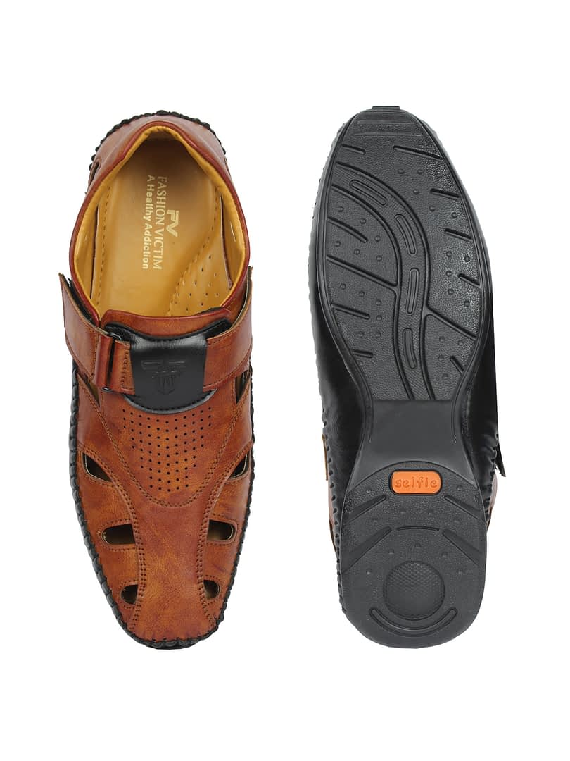 Fashion Victim Men Tan Shoe-Style Sandals