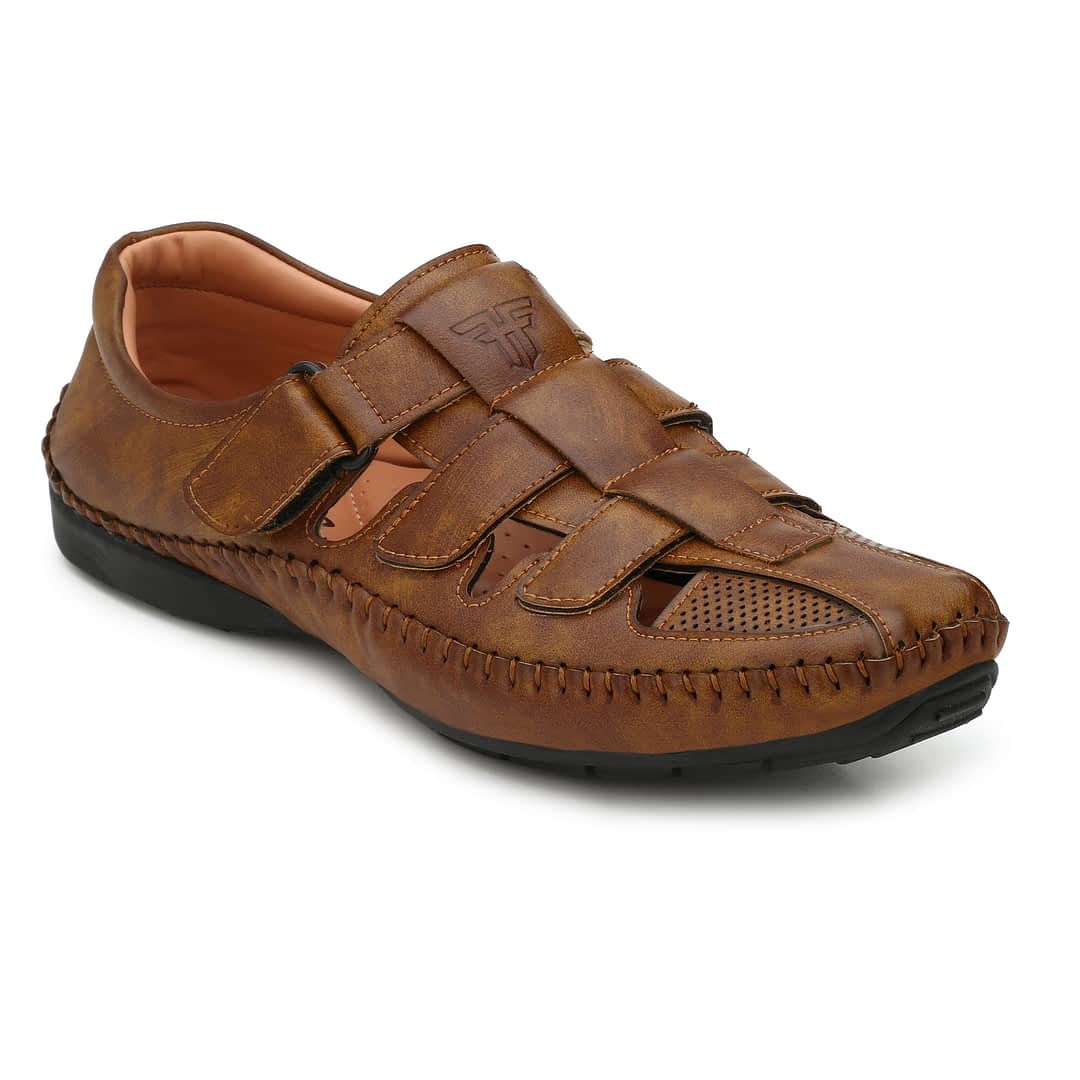 fashion victim Men Tan Solid Fisherman Sandals