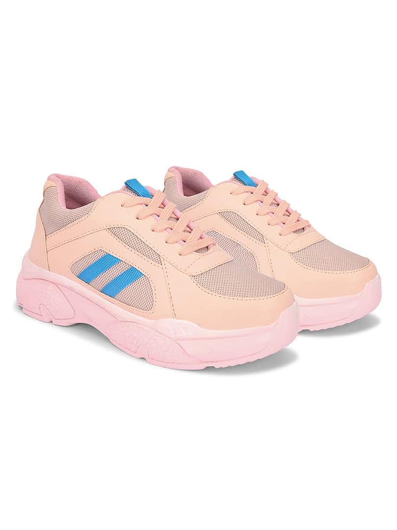 Fashion Victim Women Pink Woven Design Sneakers