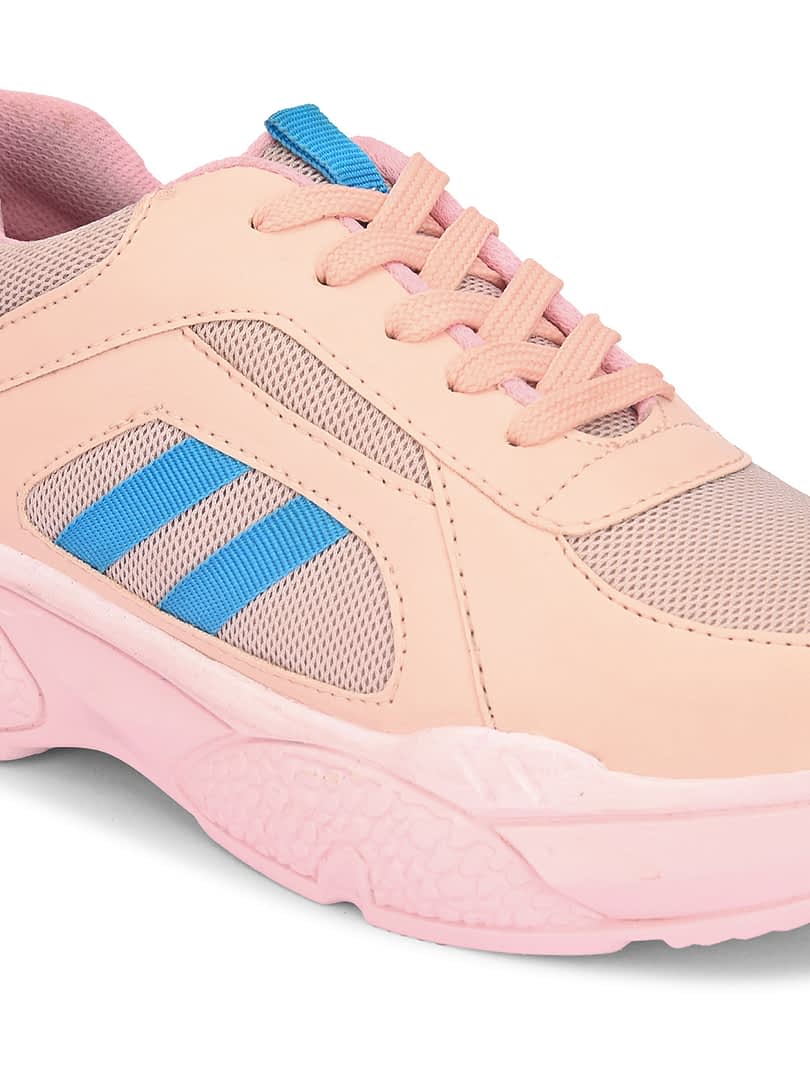 Fashion Victim Women Pink Woven Design Sneakers