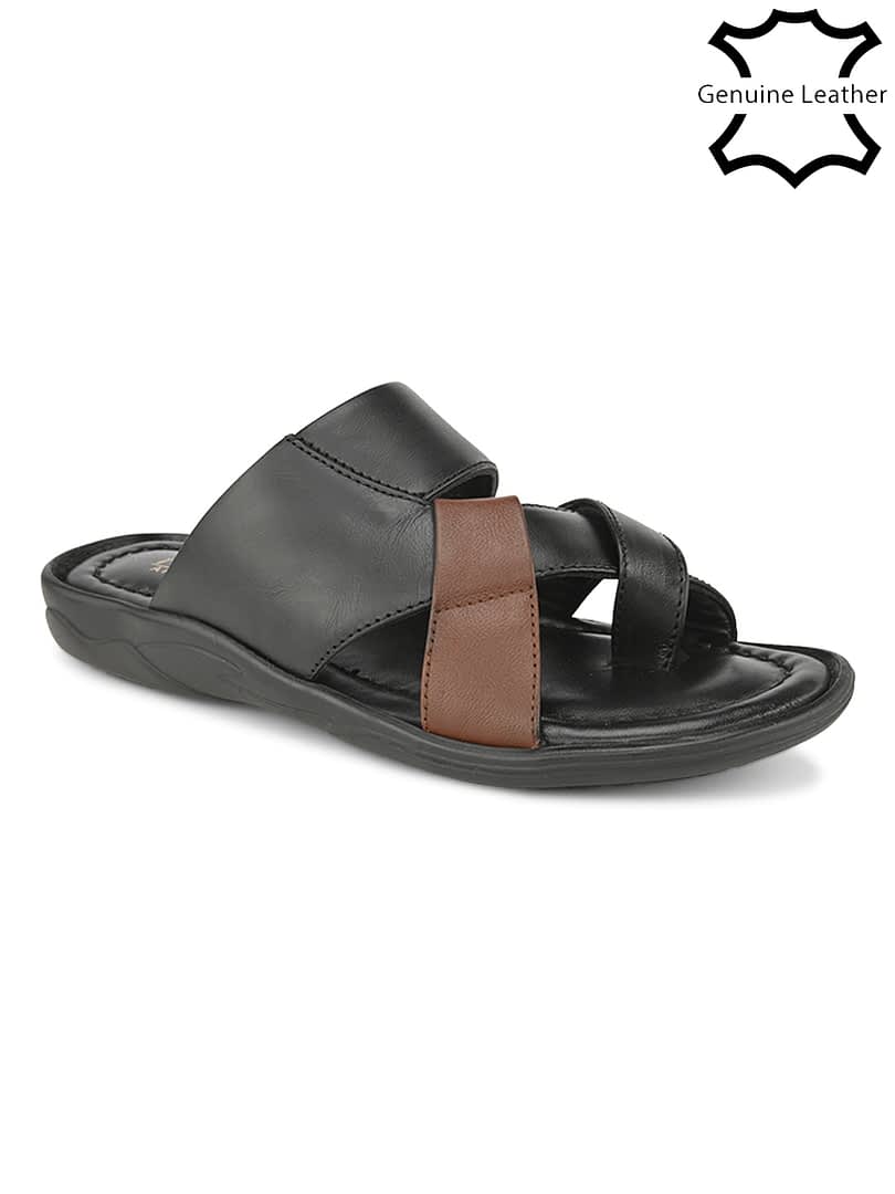 Fashion Victim Men Black & Brown Leather Comfort Sandals