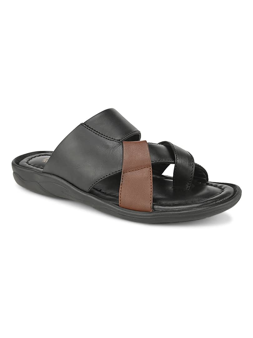 Fashion Victim Men Black & Brown Leather Comfort Sandals