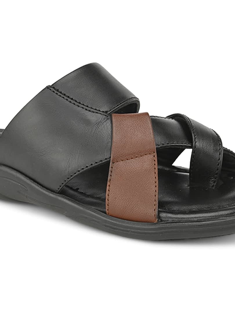 Fashion Victim Men Black & Brown Leather Comfort Sandals
