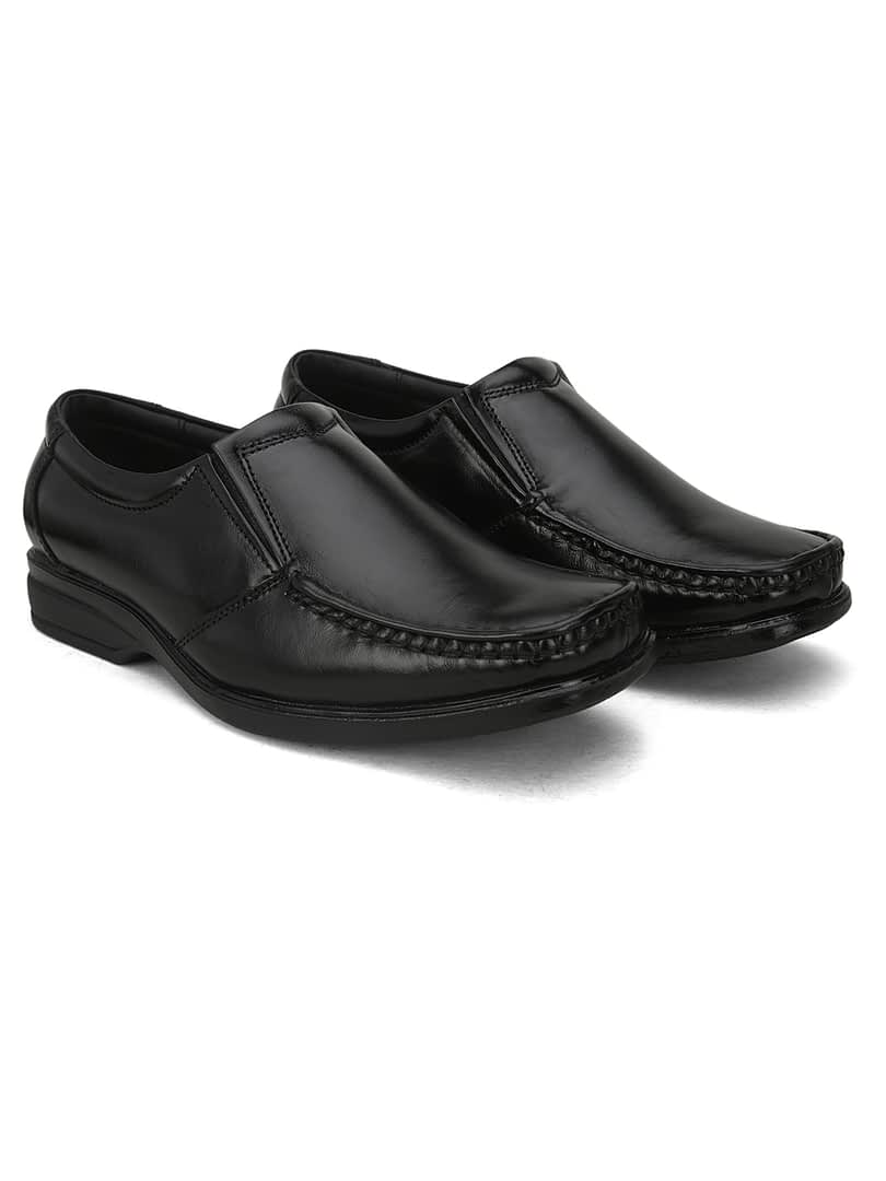 Fashion Victim Men Black Solid Leather Formal Slip-Ons