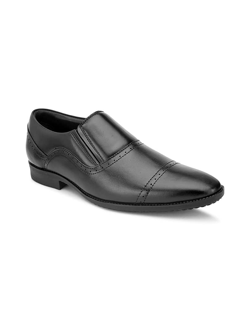 Fashion Victim Men Black Solid Leather Formal Slip-Ons