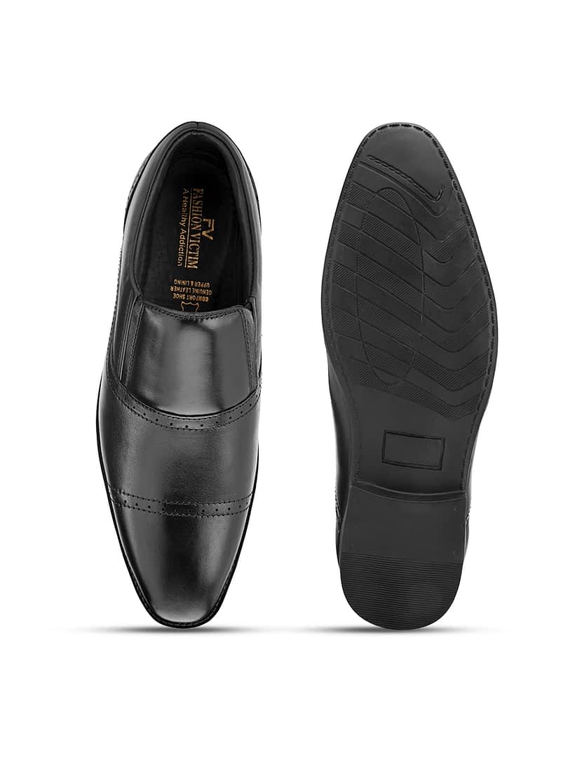Fashion Victim Men Black Solid Leather Formal Slip-Ons