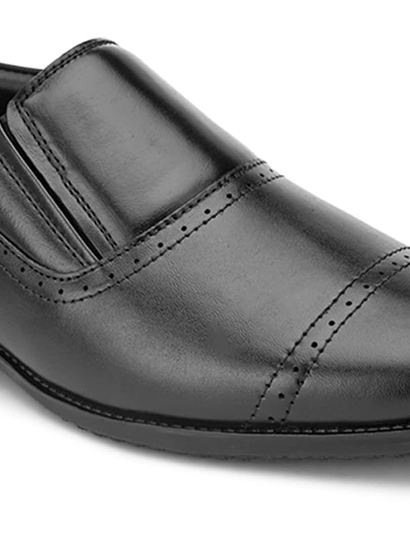 Fashion Victim Men Black Solid Leather Formal Slip-Ons