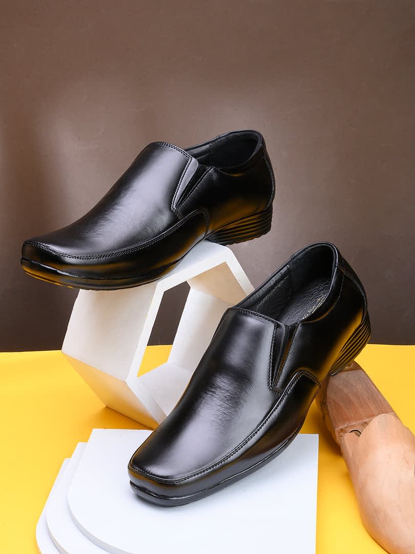 fashion victim Men Black Solid Leather Formal Slip-Ons