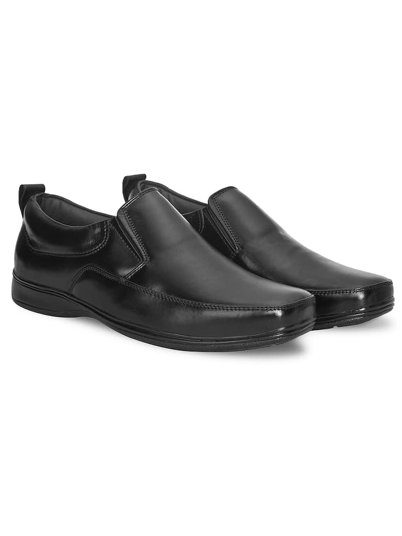 Fashion Victim Men Black Solid Leather Formal Slip-Ons