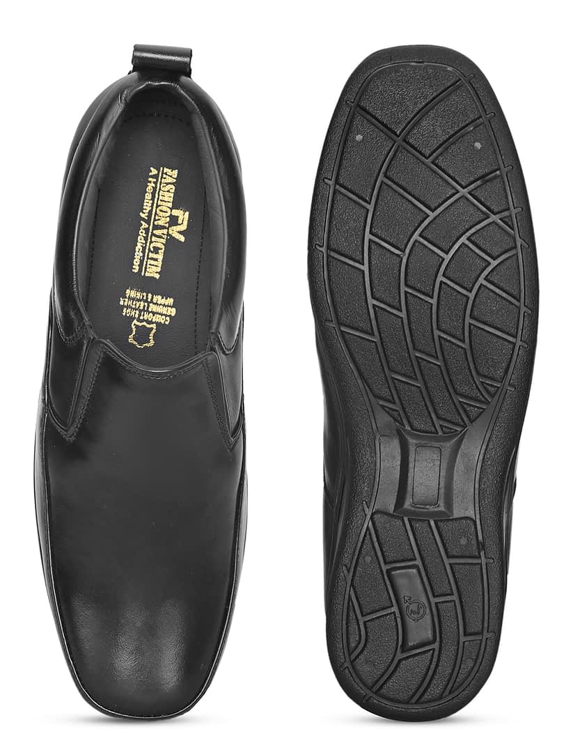 Fashion Victim Men Black Solid Leather Formal Slip-Ons