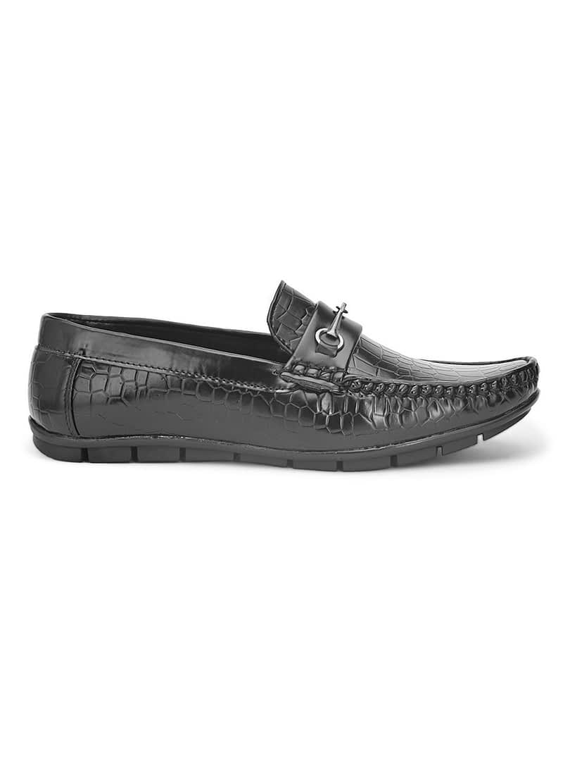 Fashion Victim Men Black Textured Synthetic Patent Loafers