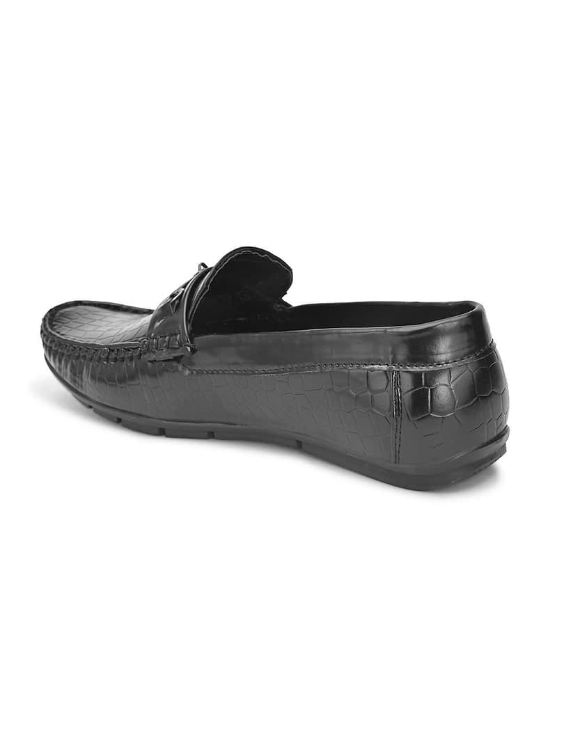 Fashion Victim Men Black Textured Synthetic Patent Loafers