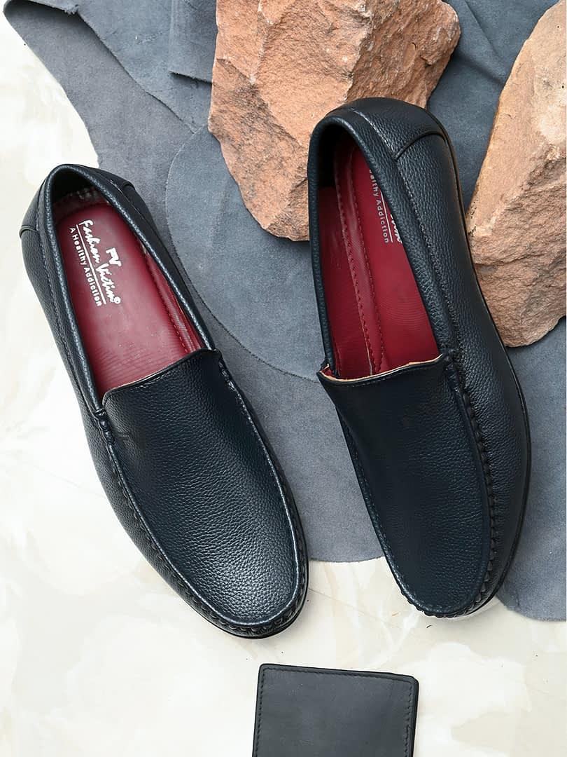 fashion victim Men Blue Solid Synthetic Leather Loafers