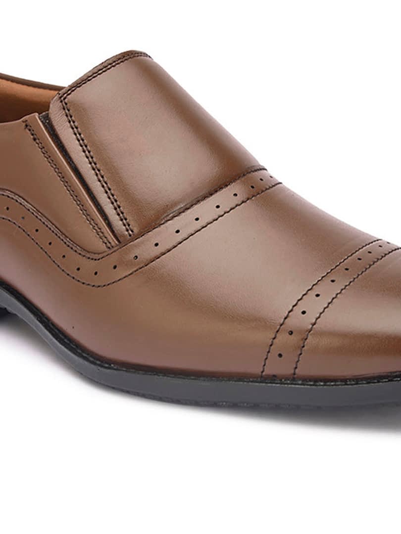 Fashion Victim Men Brown Solid Leather Formal Slip-Ons